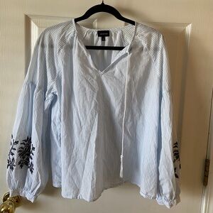 Who What Wear Blue/white Boho Blouse Embroidered